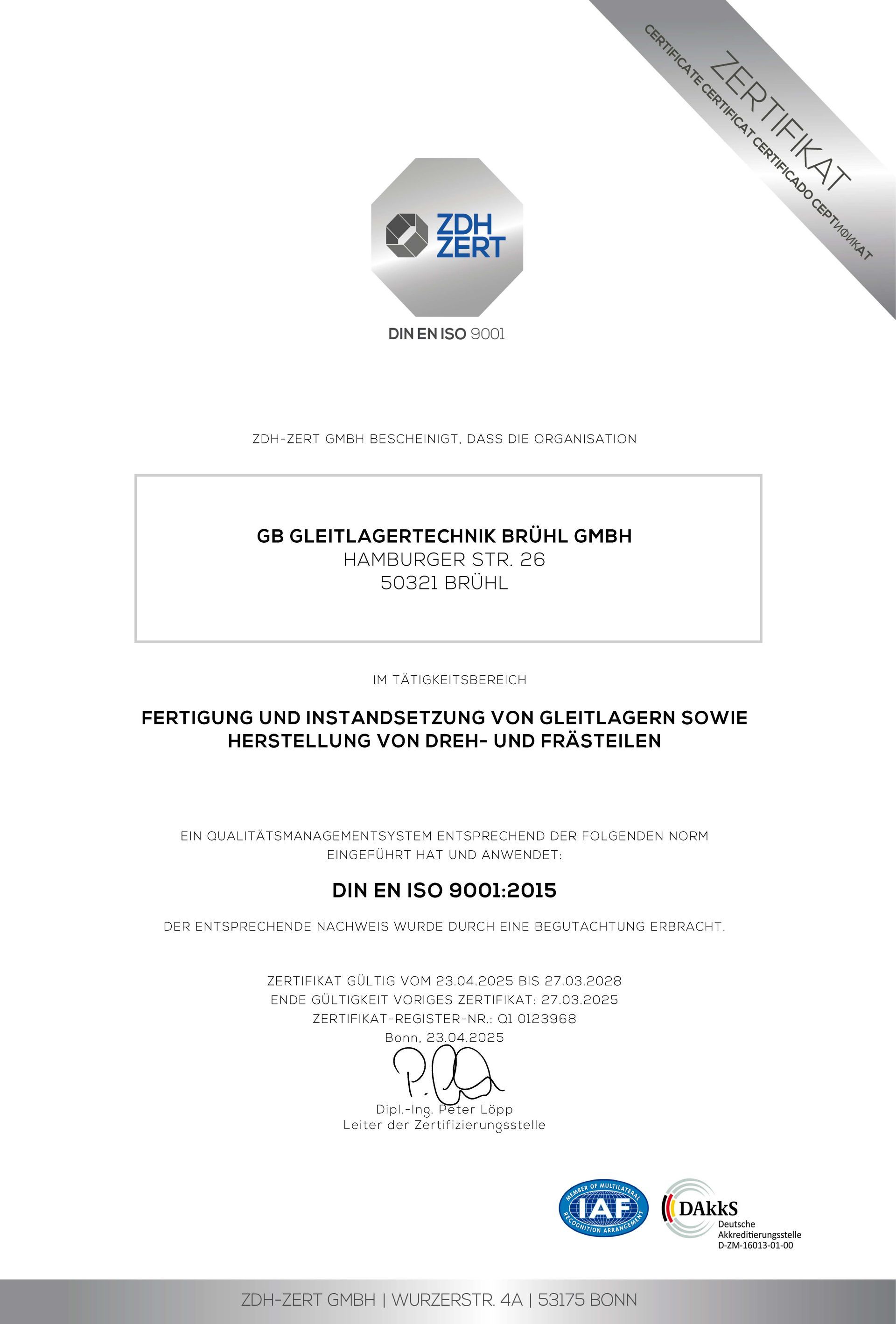 ISO9001 - 2015 Zertifikat ISO9001 - 2015 Zertifikat