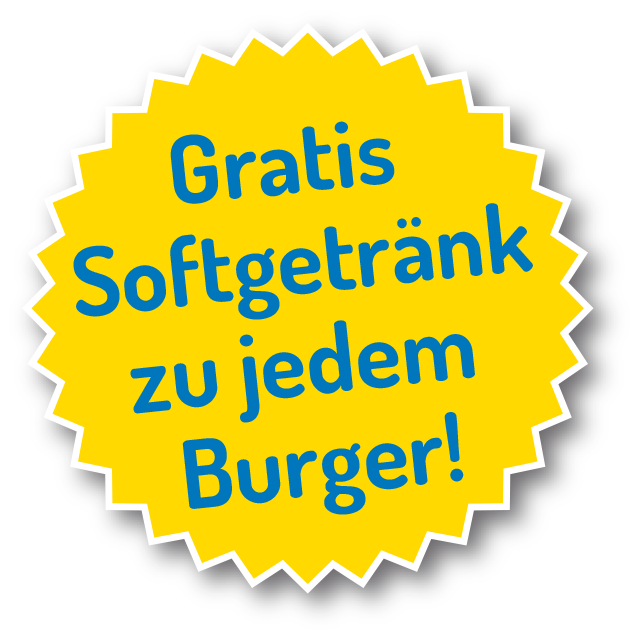 Button: Donnerstag ist Burger Day - Gratis Softgetränk zu jedem Burger!