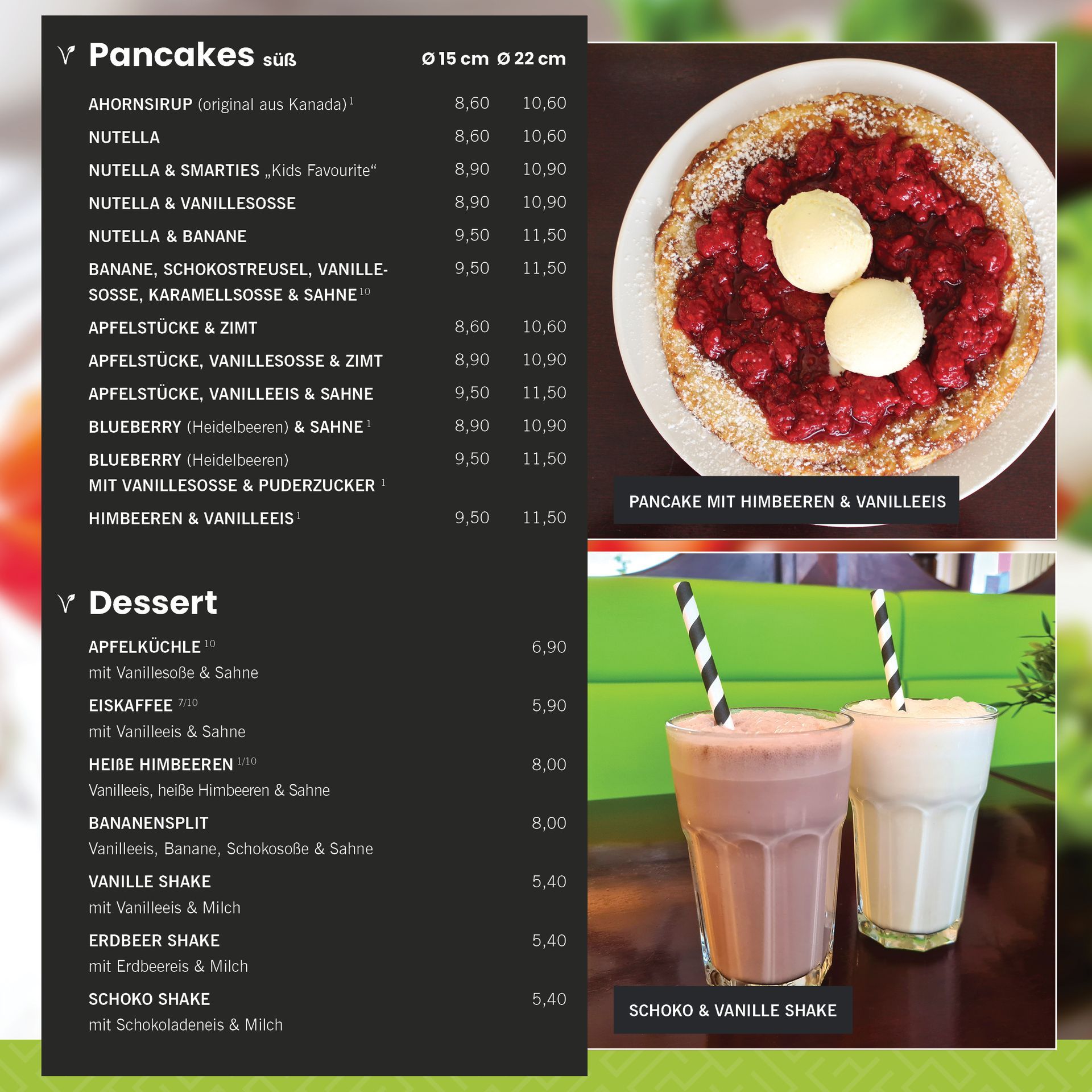 Speisekarte Restaurant - Pancakes • Desserts