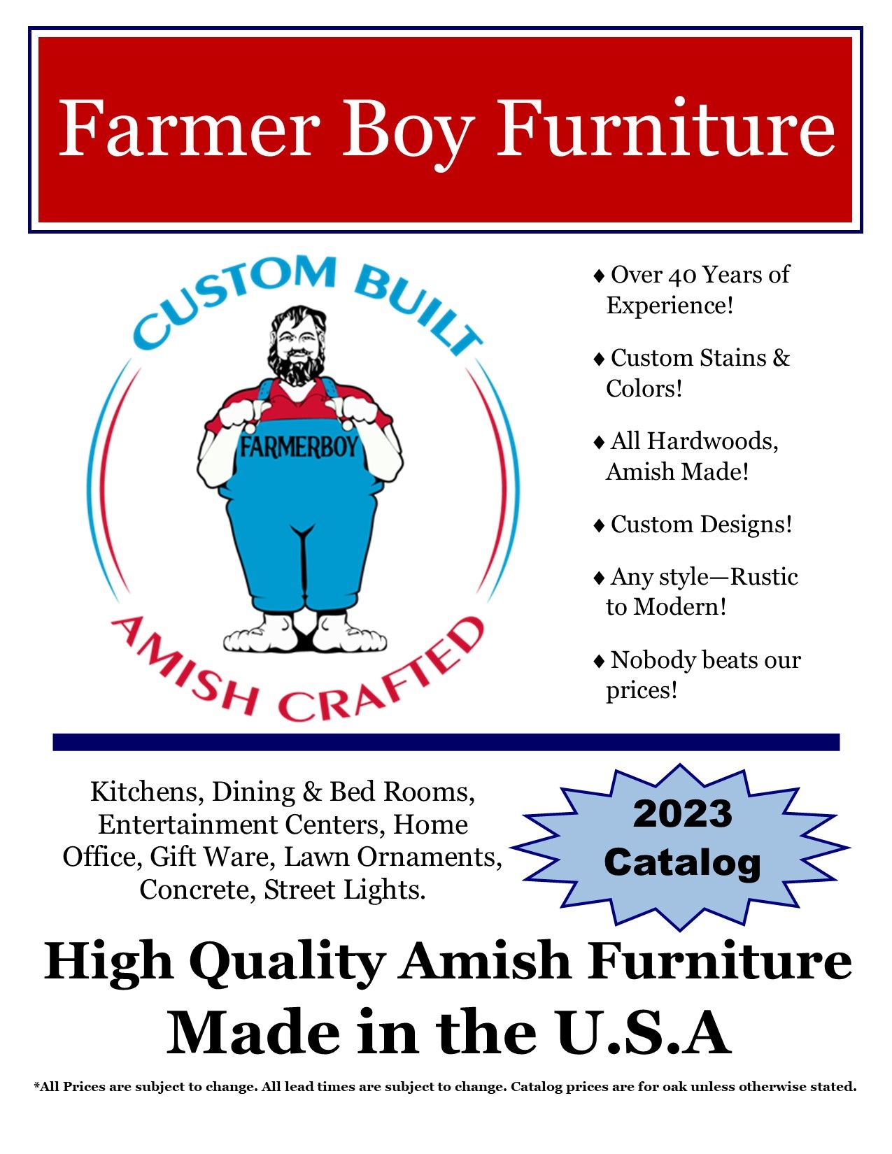 2023 Farmer Boy Furniture Catalog Custom Built Amish Furniture Catalog