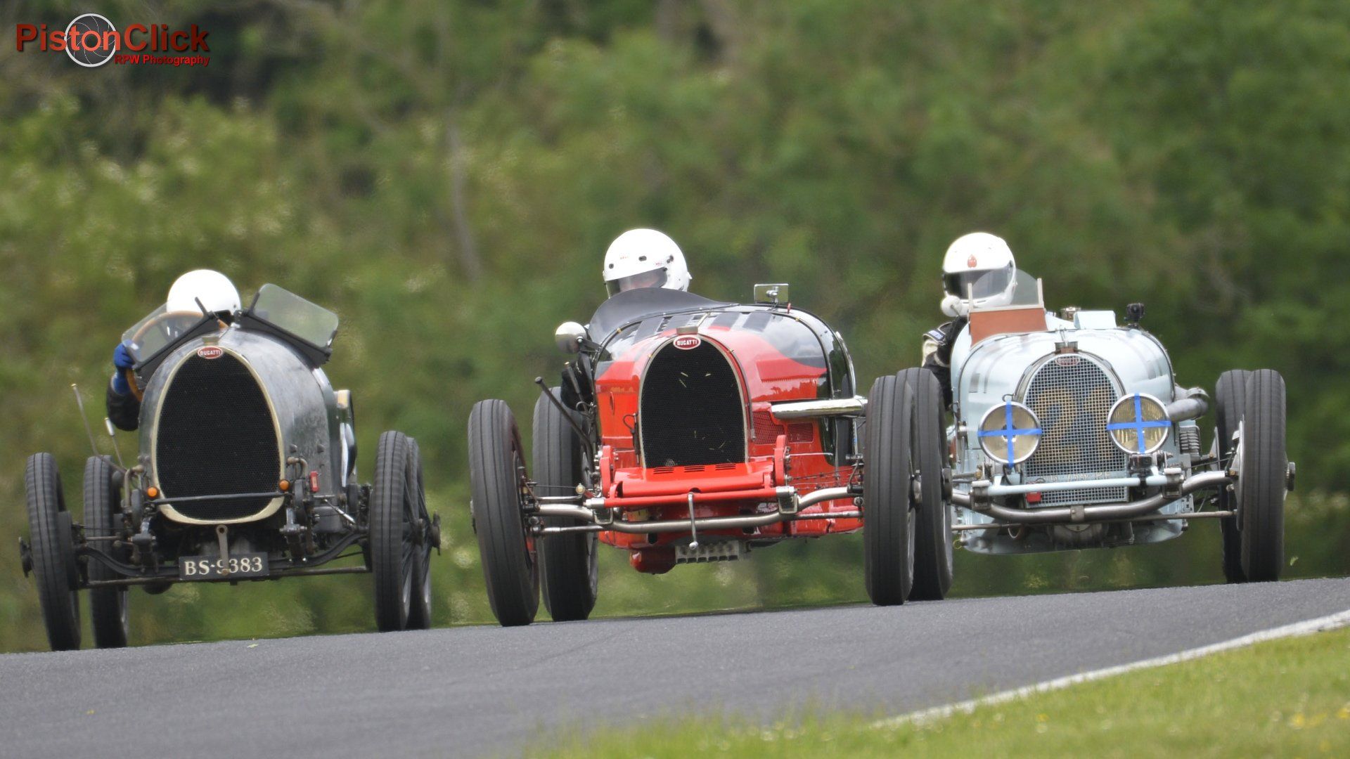 Vintage Bugatti Car racong Cadwell Park