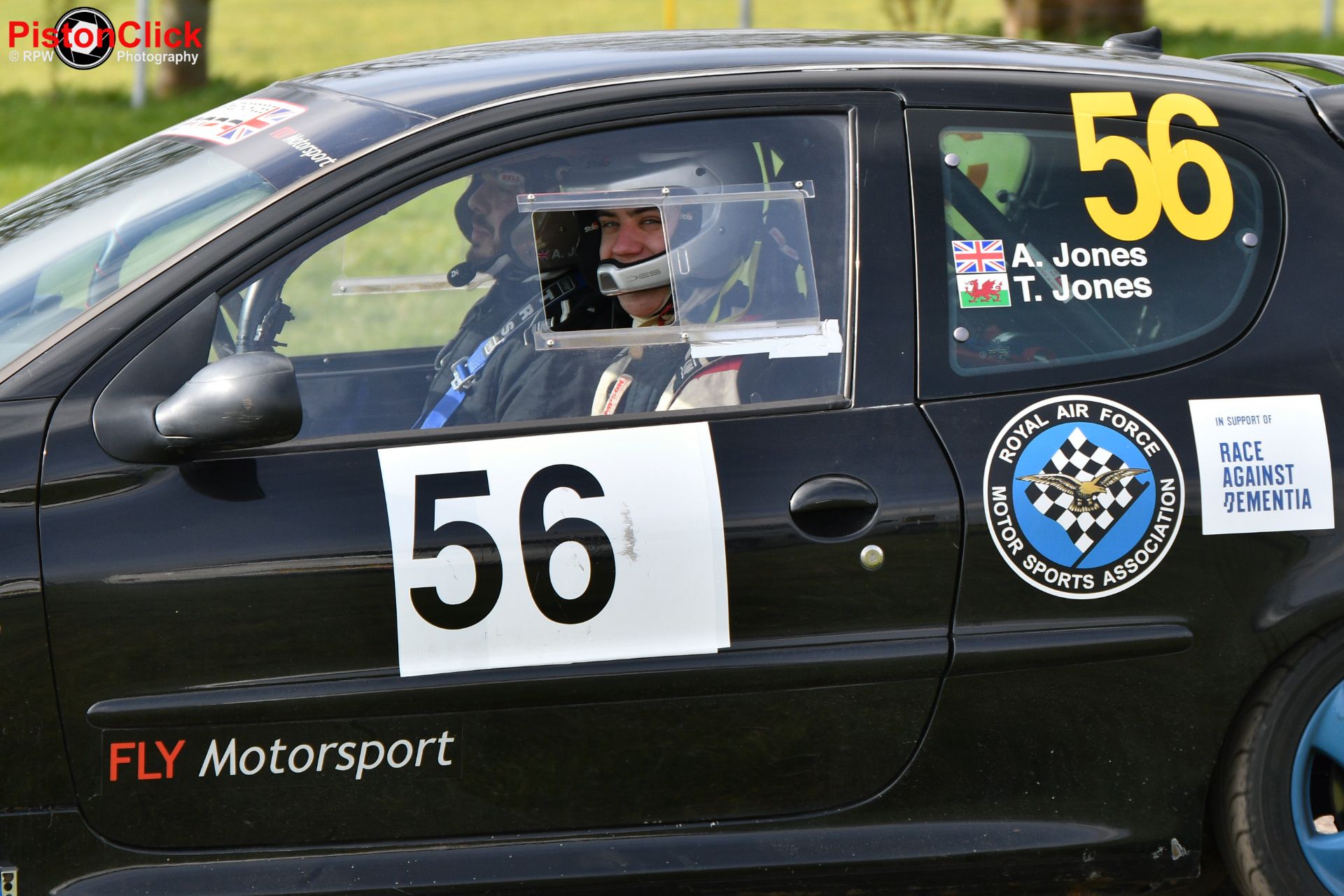 Adam Jones and Tom Jones in a Peugeot 206 GTi 180 rally car representing the Royal Air Force Motorsports Association