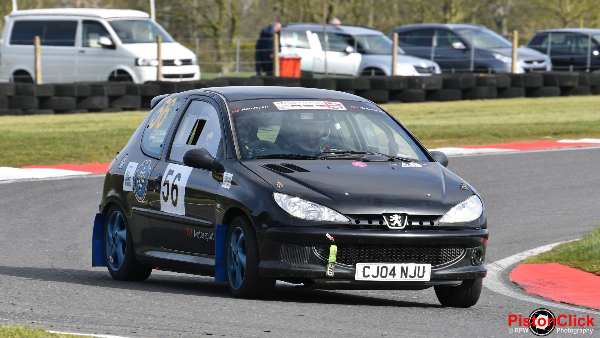 Adam Jones and Tom Jones in a Peugeot 206 GTi 180 rally car representing the Royal Air Force Motorsports Association