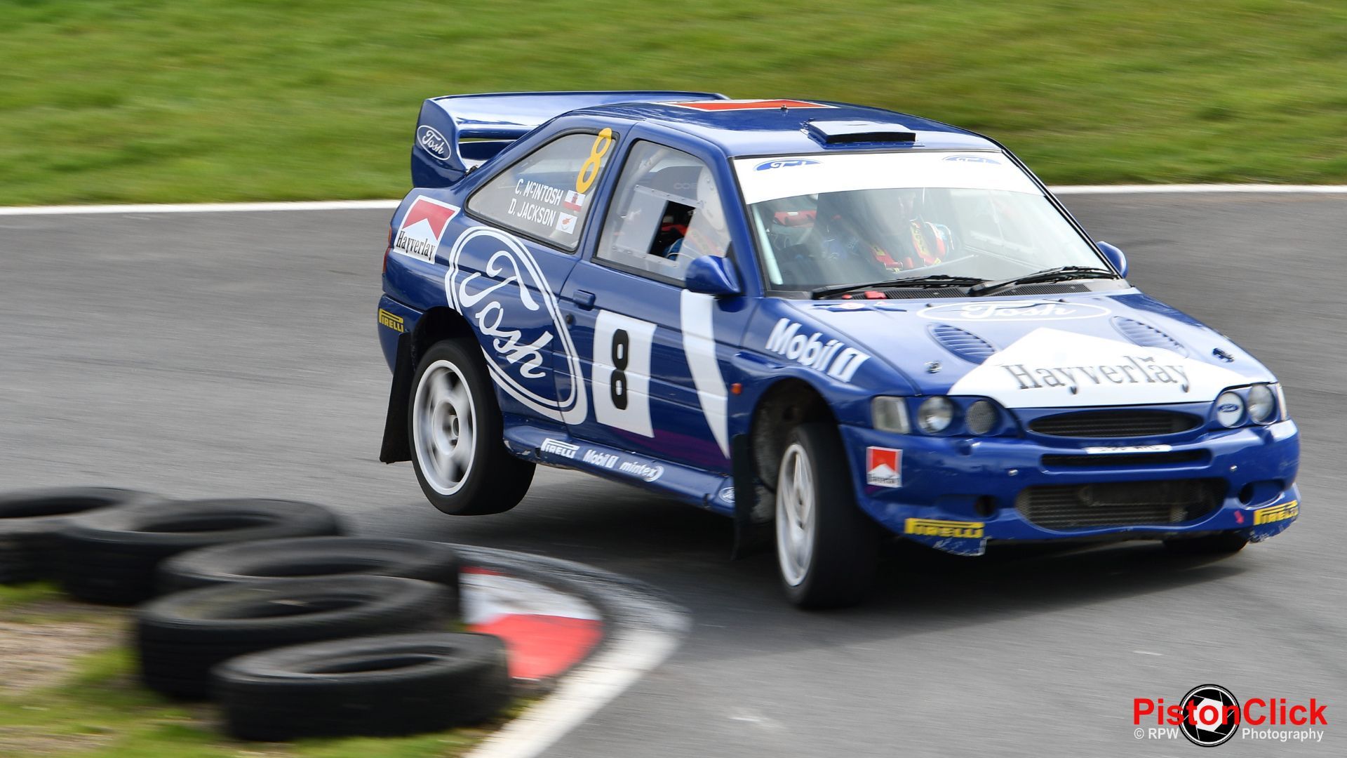 Craig McIntosh and David Jackson in a Escort Cosworth rally car