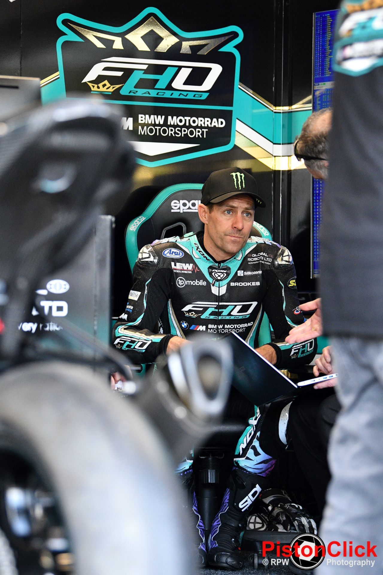 Josh Brookes in the FHO Racing BMW Motorrad Team garage
