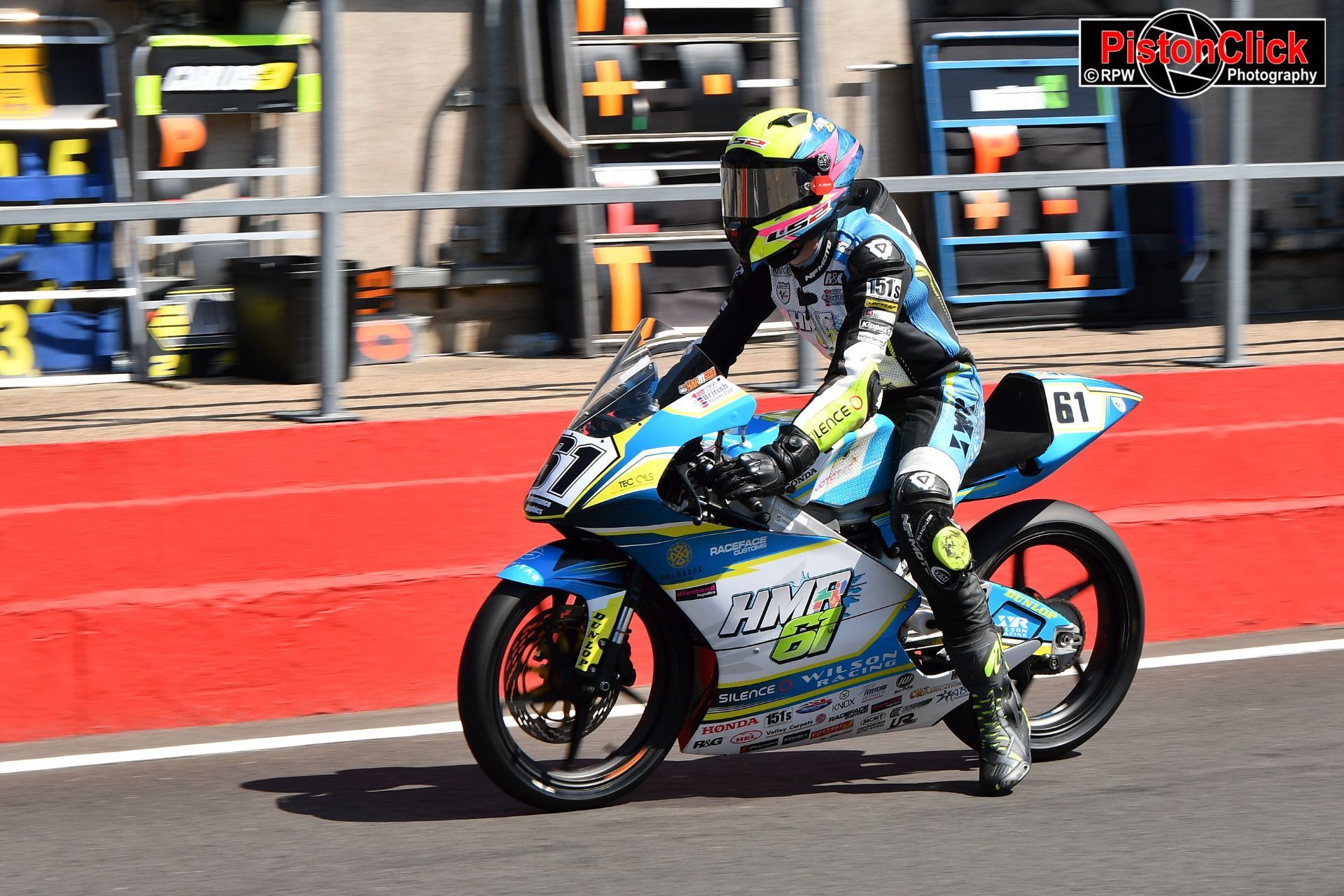 Harrison MacKay enters the pit lane in the Talent Cup at Donington Park