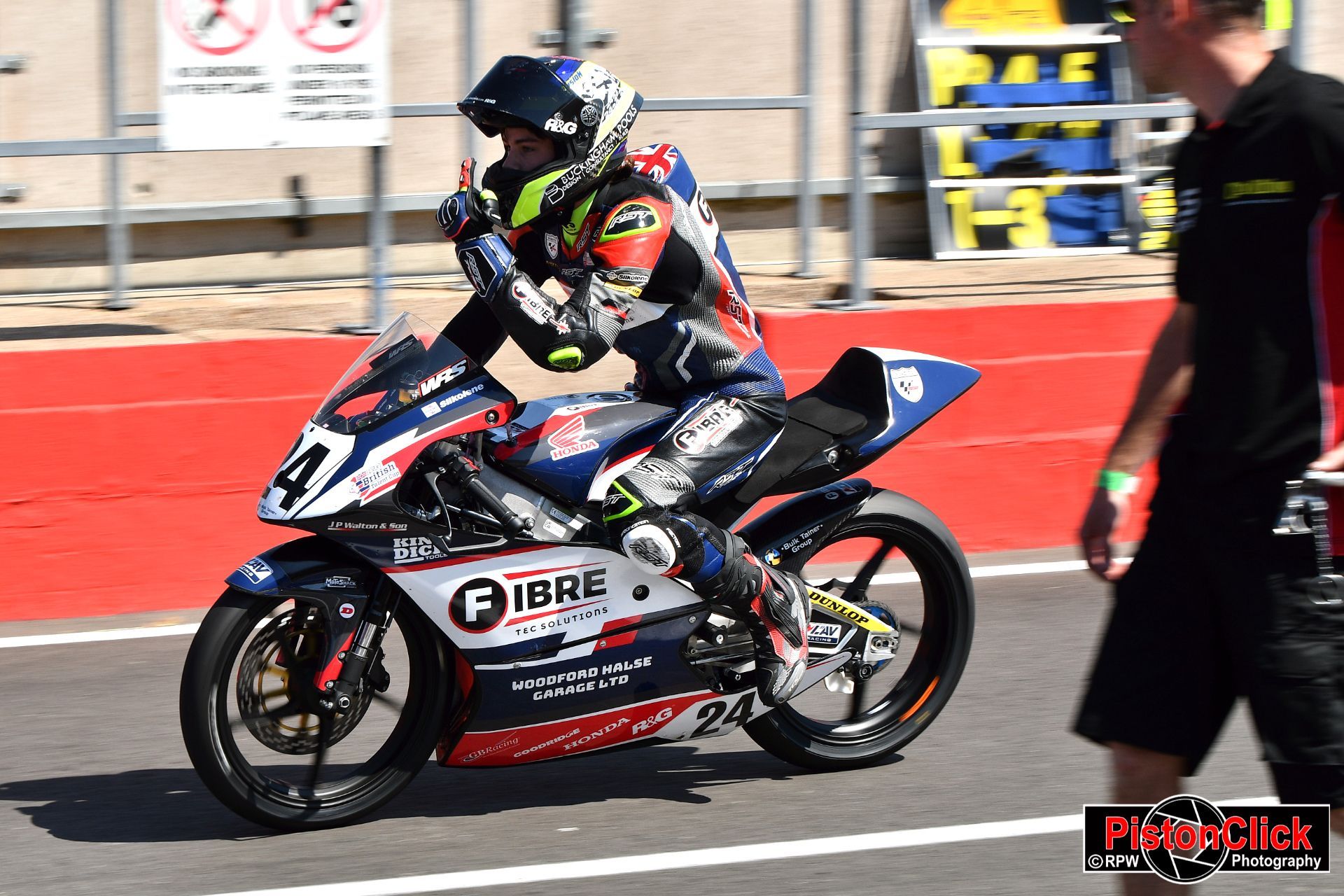 Ryan Frost in the pit lane after winning race two in the Talent Cup at Donington Park Mat 2024
