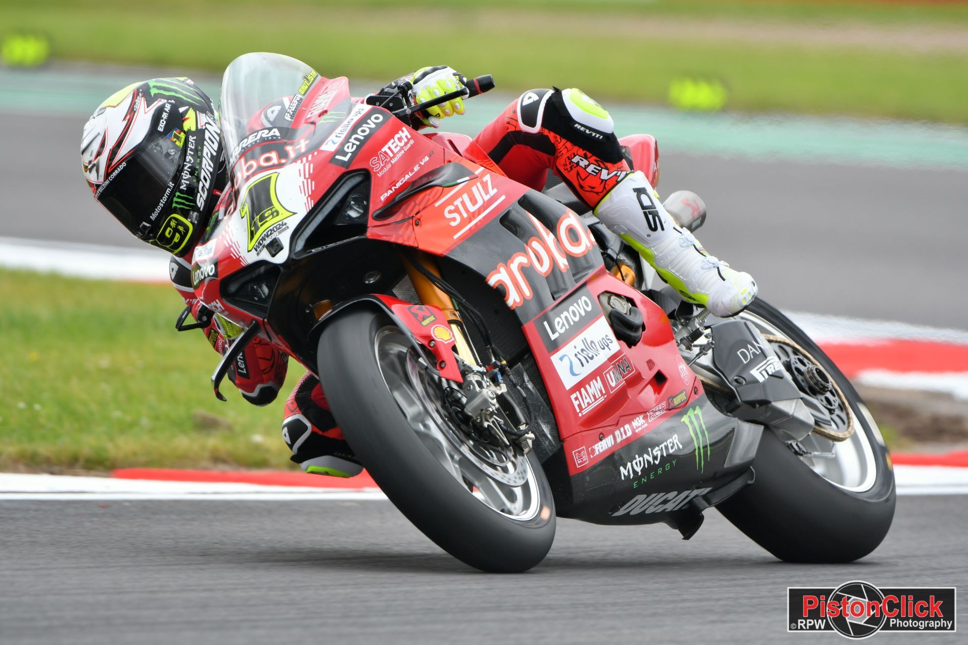 Alvaro Bautista racing the Aruba.it Racing team Ducati Panigale V4 R at Donington Park