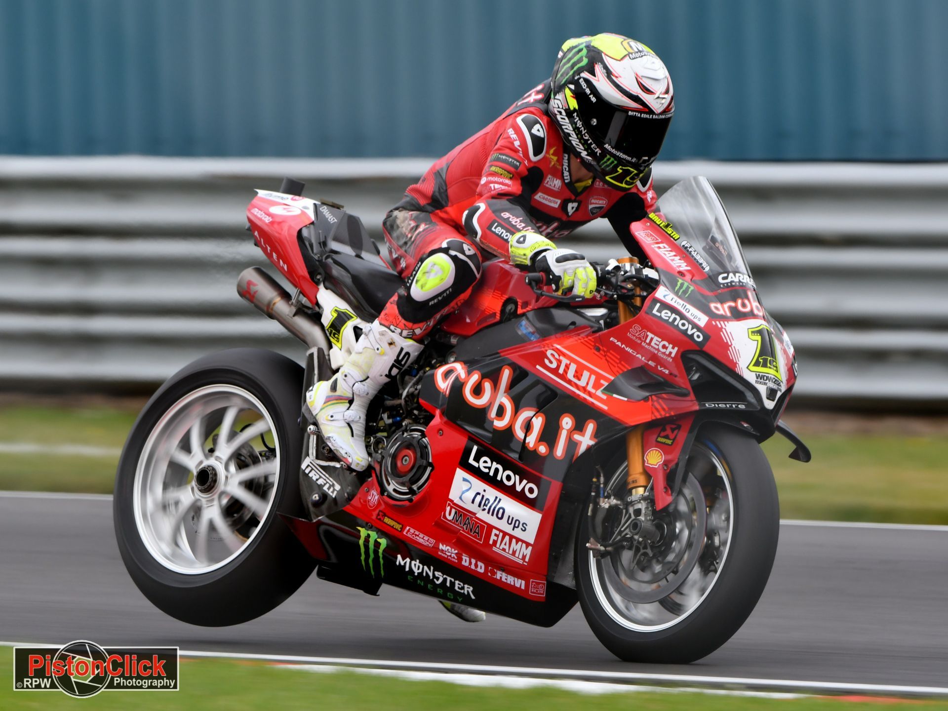 Alvaro Bautista racing the Aruba.it Racing team Ducati Panigale V4 R at Donington Park