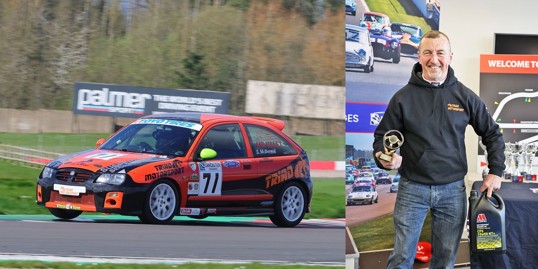 Steve McDermid Millers Oils Driver of the Race, race 2 at the MG car club meeting Donington Park