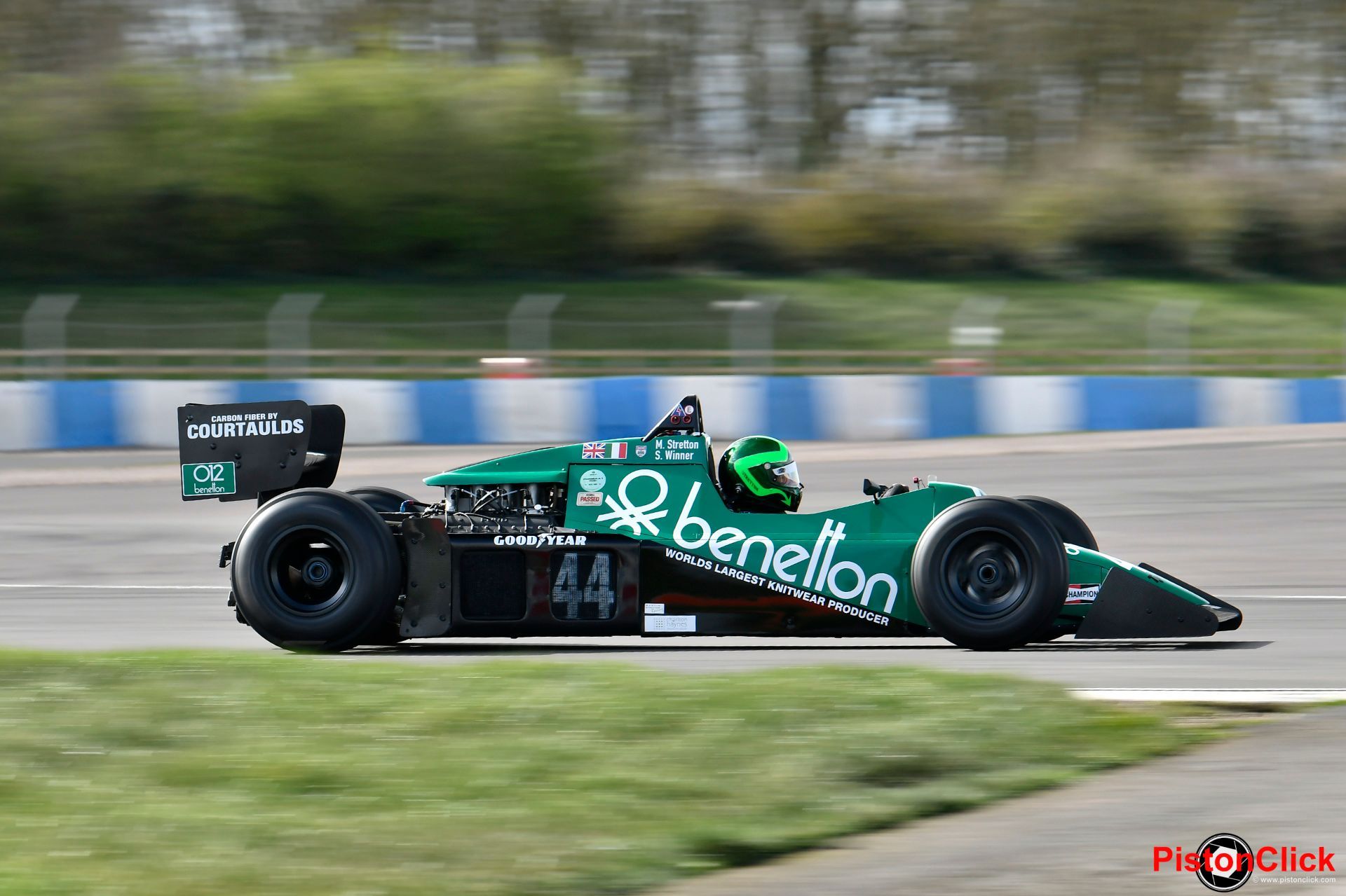 Martin Stretton in a Tyrrell 012 classic F1 race car at the masters historic Test Day 2024 Donington Park