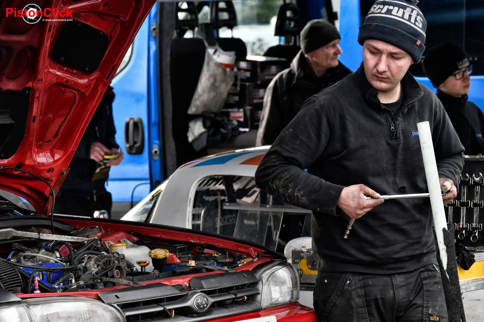 Mechanic at the Anglia Motor Sport Club Snetterton Stage Rally