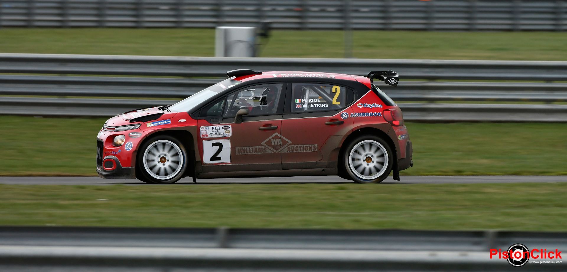Overall winners Michael Igoe and Will Atkins in the Citroen C3 Rally at the Anglia Motor Sport Club Snetterton Stage Rally