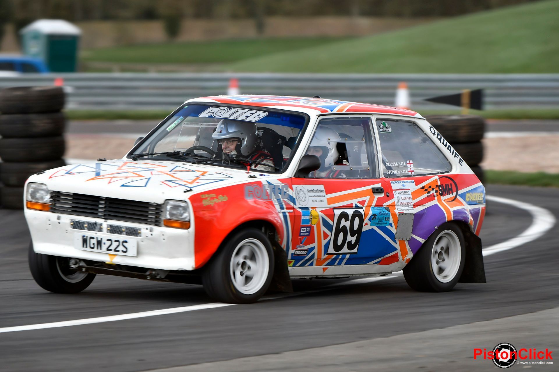 Stephen Hall in a Ford Fiesta Mk1 in the MGJ Engineering Circuit Rally Championship Dukeries Rally 2024 Donington Park