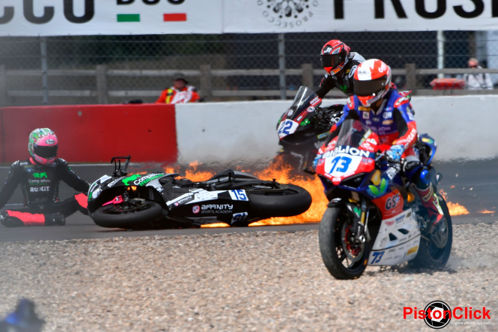 Eugene McManus crash and fire donington park