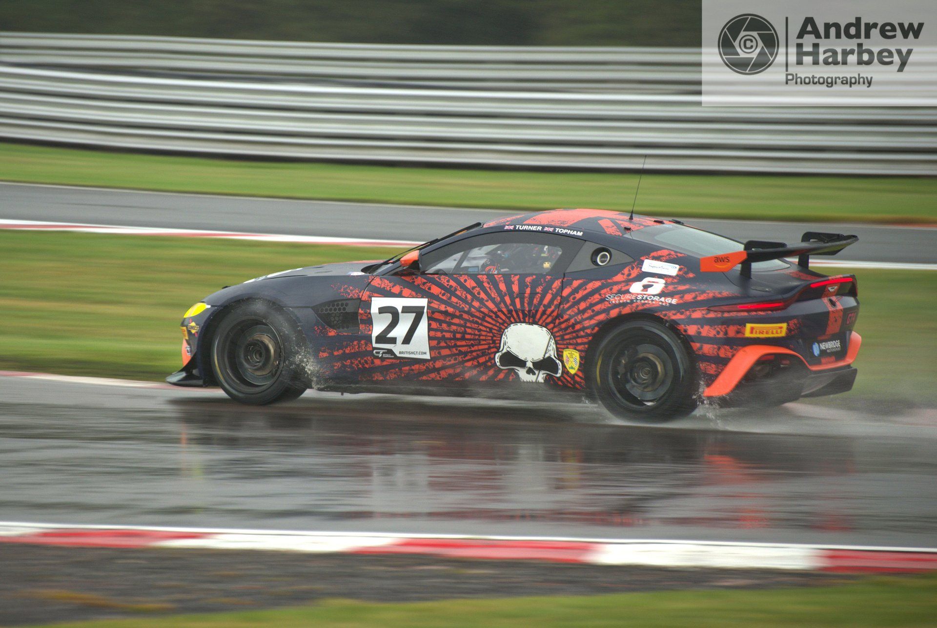 British GT cars in the rain