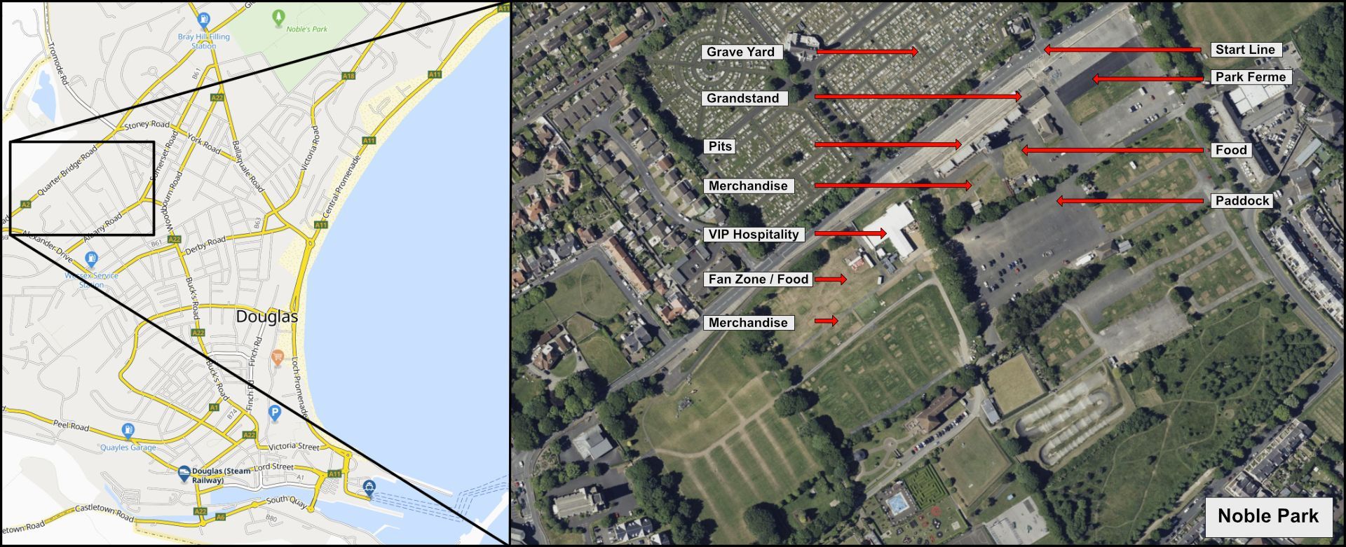 Isle of Man TT paddock map Nobels Park
