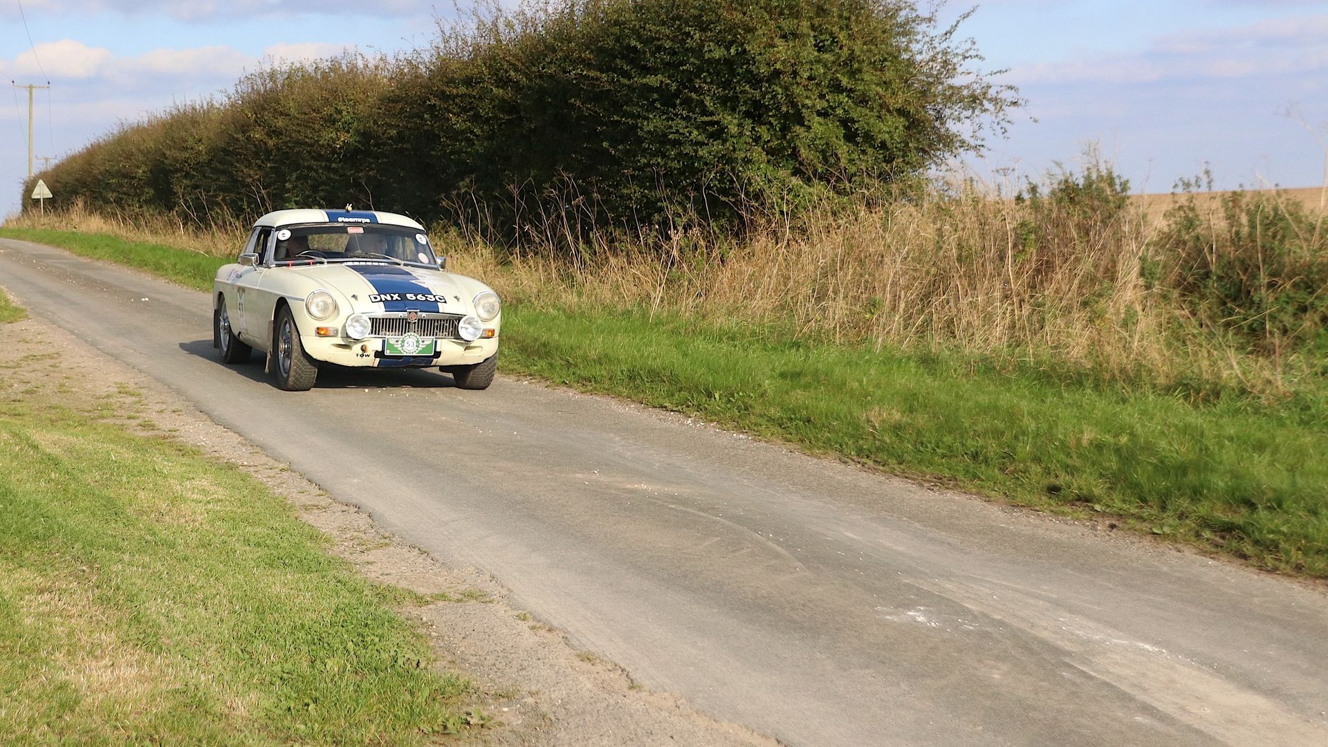 Simon Ayris piloting his 1965 MGB Roadster winning the Hero Challenge 3 rally around the Lincolnshire wolds