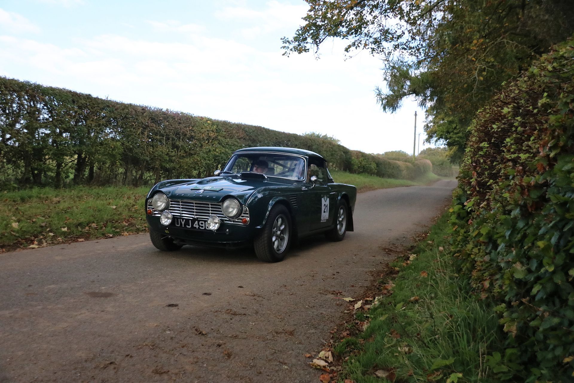 Hero Challenge 3 classic Triumph car rallying around the Lincolnshire wolds