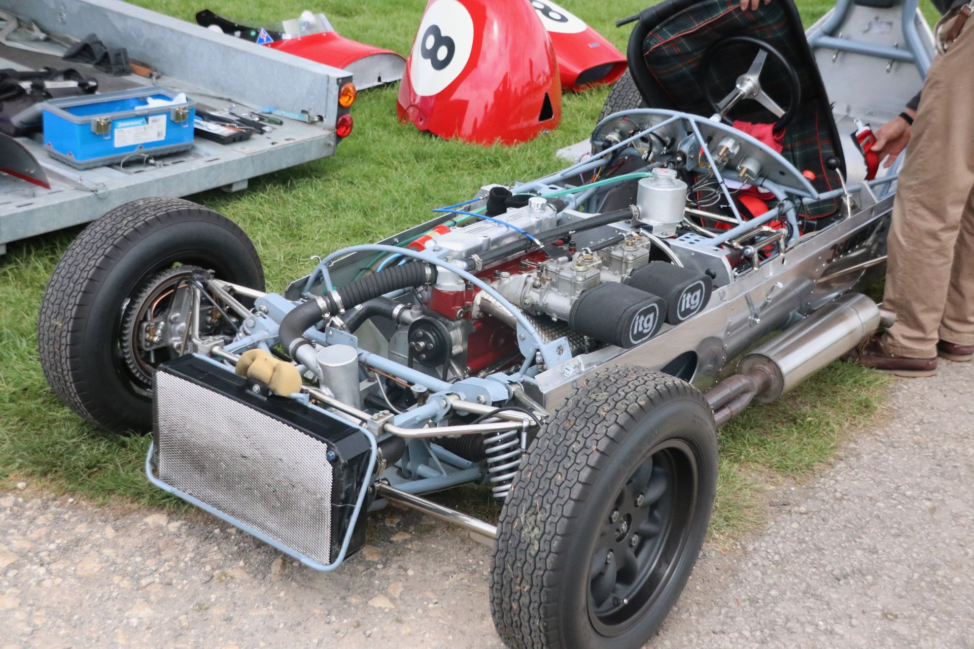 HSCC maintaining historic races cars in the paddock at Cadwell Park