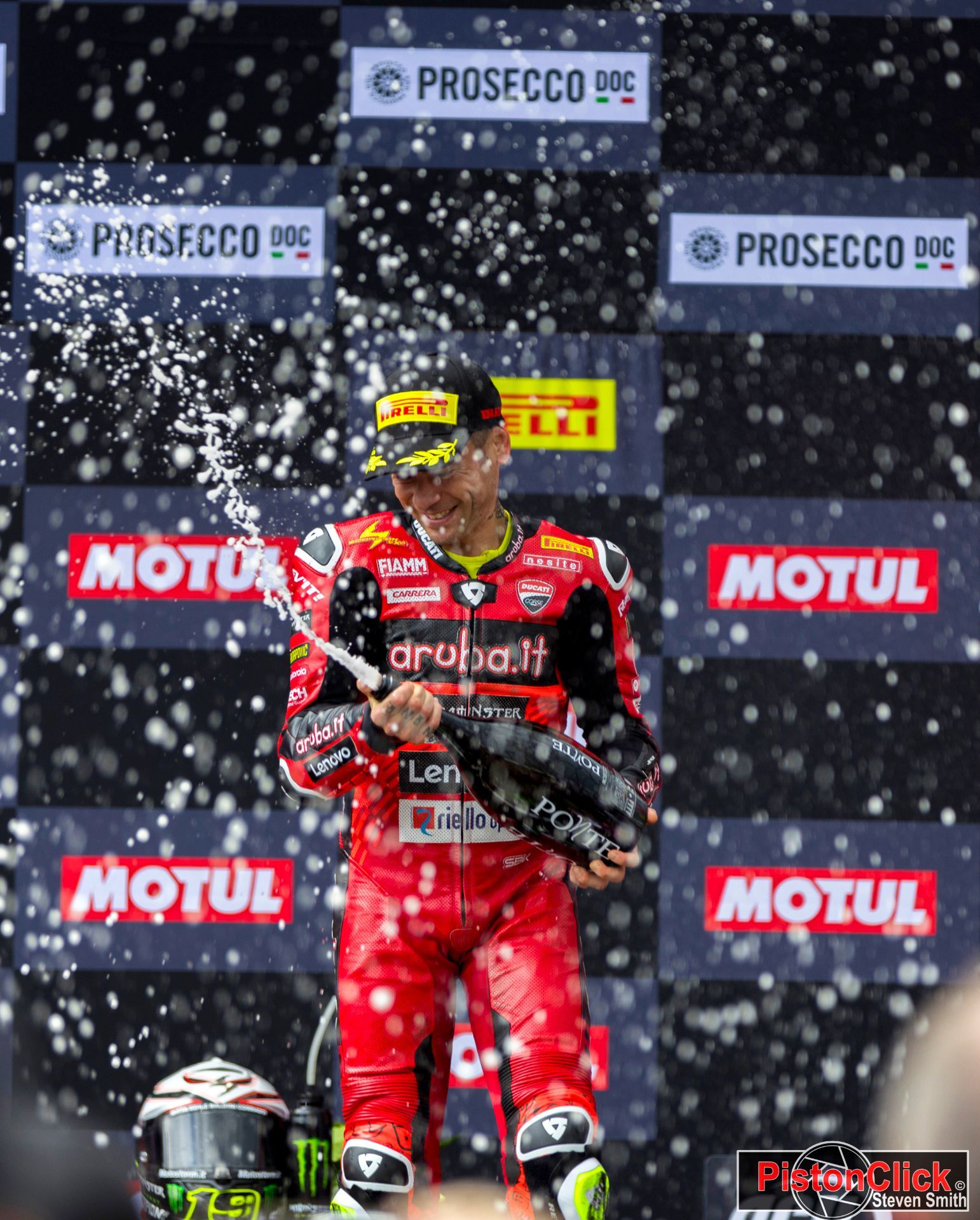 Alvaro Bautista celebrates at Donington Park