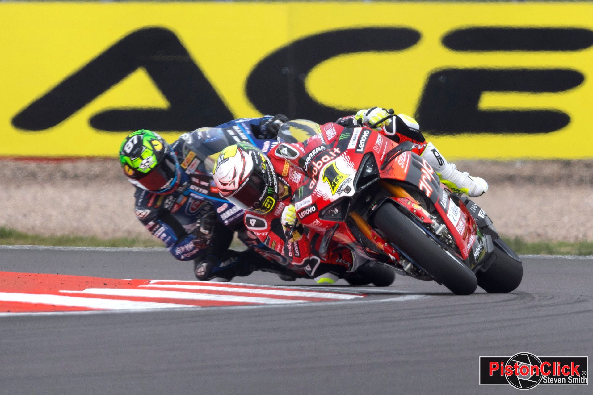 Alvaro Bautista racing the Aruba.it Racing team Ducati Panigale V4 R at Donington Park