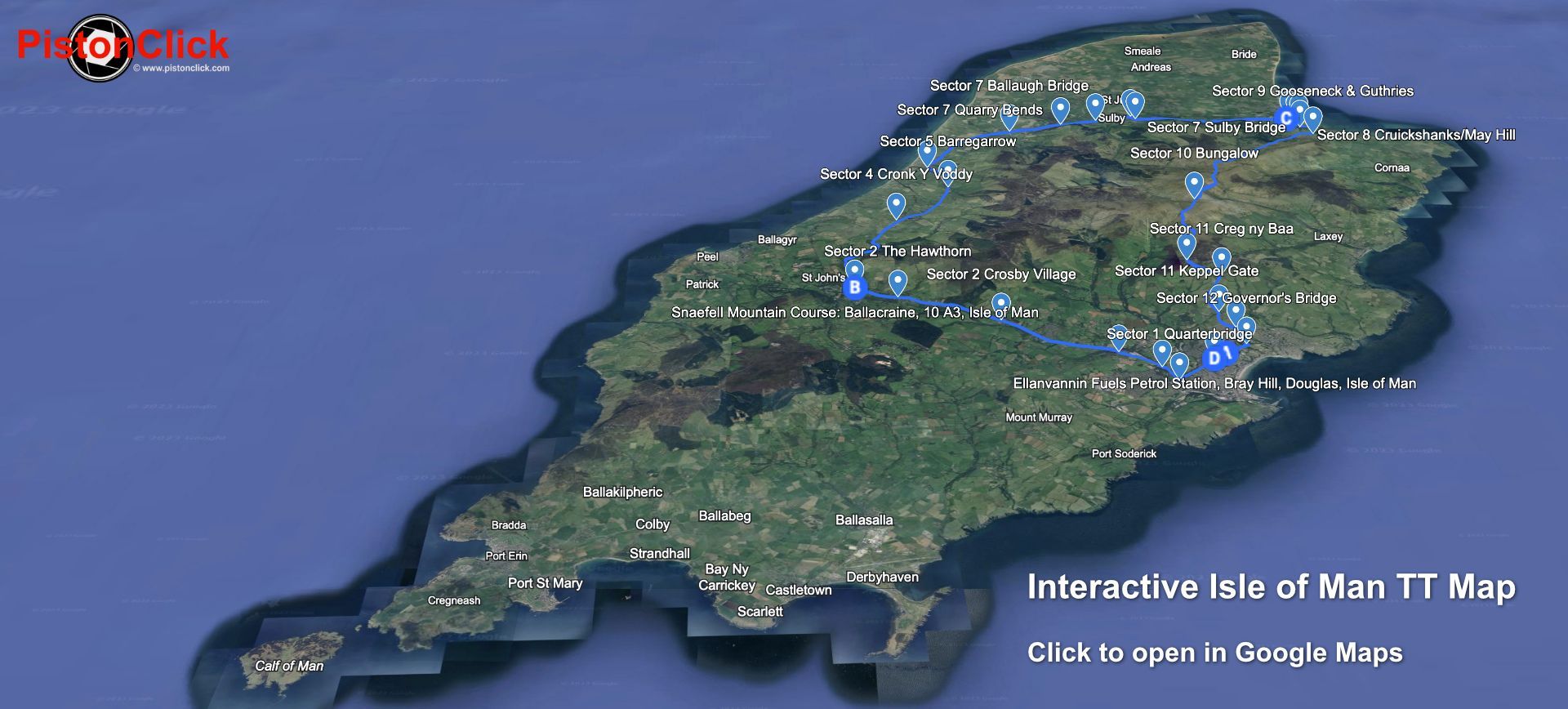 Interactive map of the isle of man TT course and viewing locations