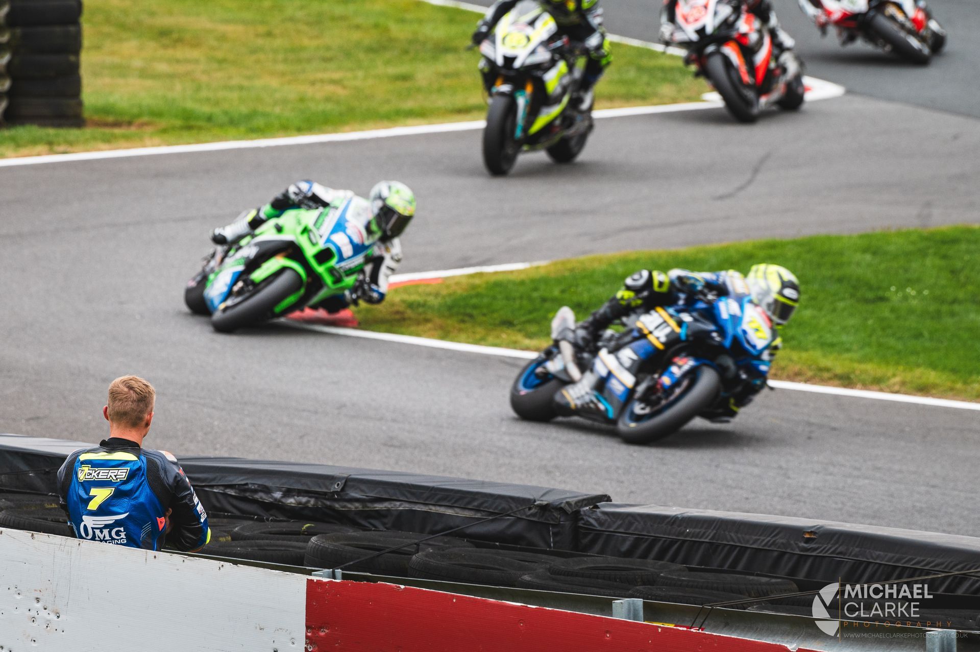 Ryan Vickers watching the BSB racing after crashing at Cadwell