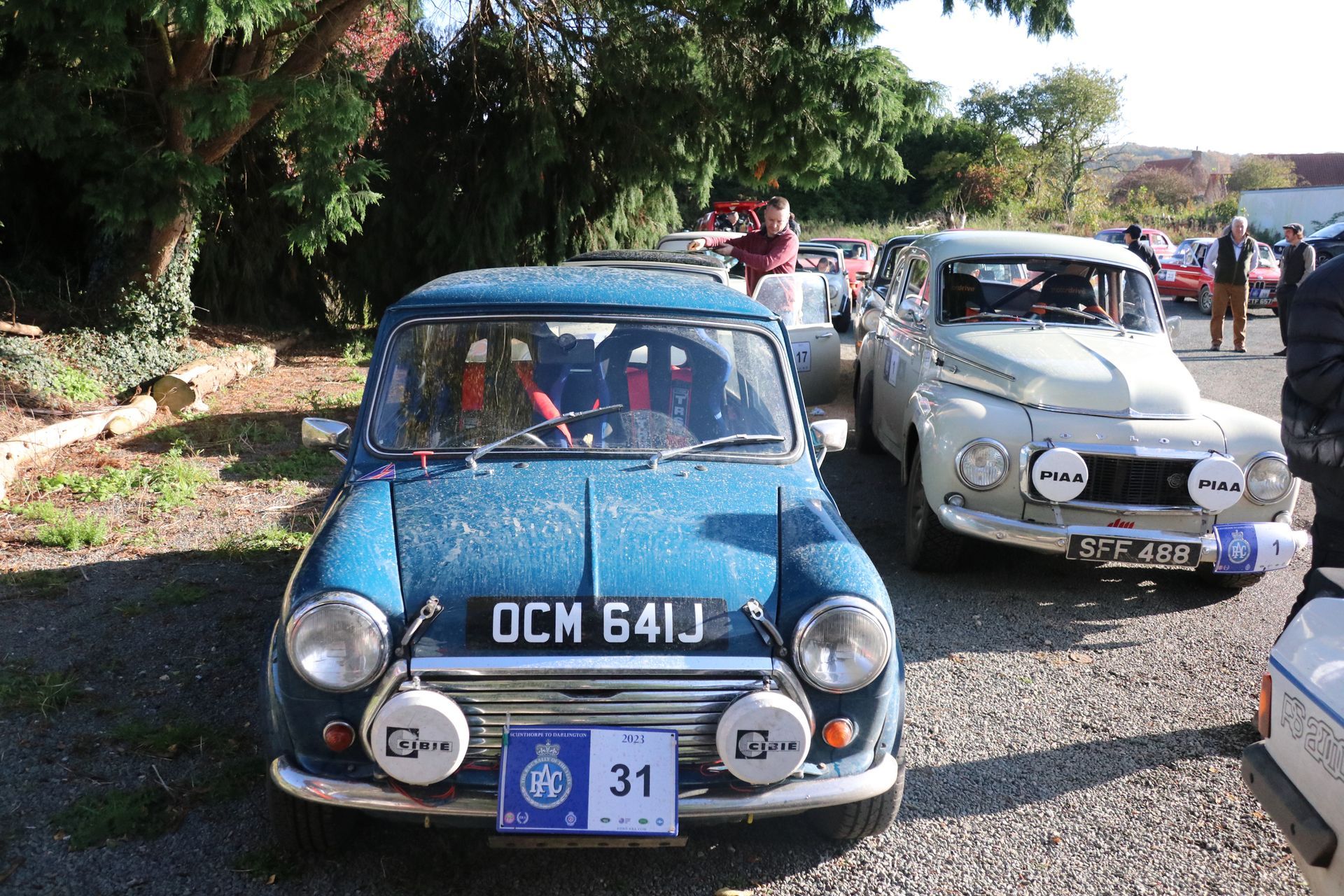 Mini classic rally car competing in the RAC Rally of the Tests