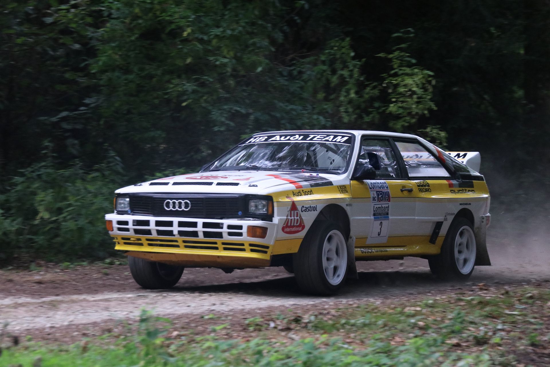 Audi Quattro A2 rallying at the Revesby Lombard Rally Festival