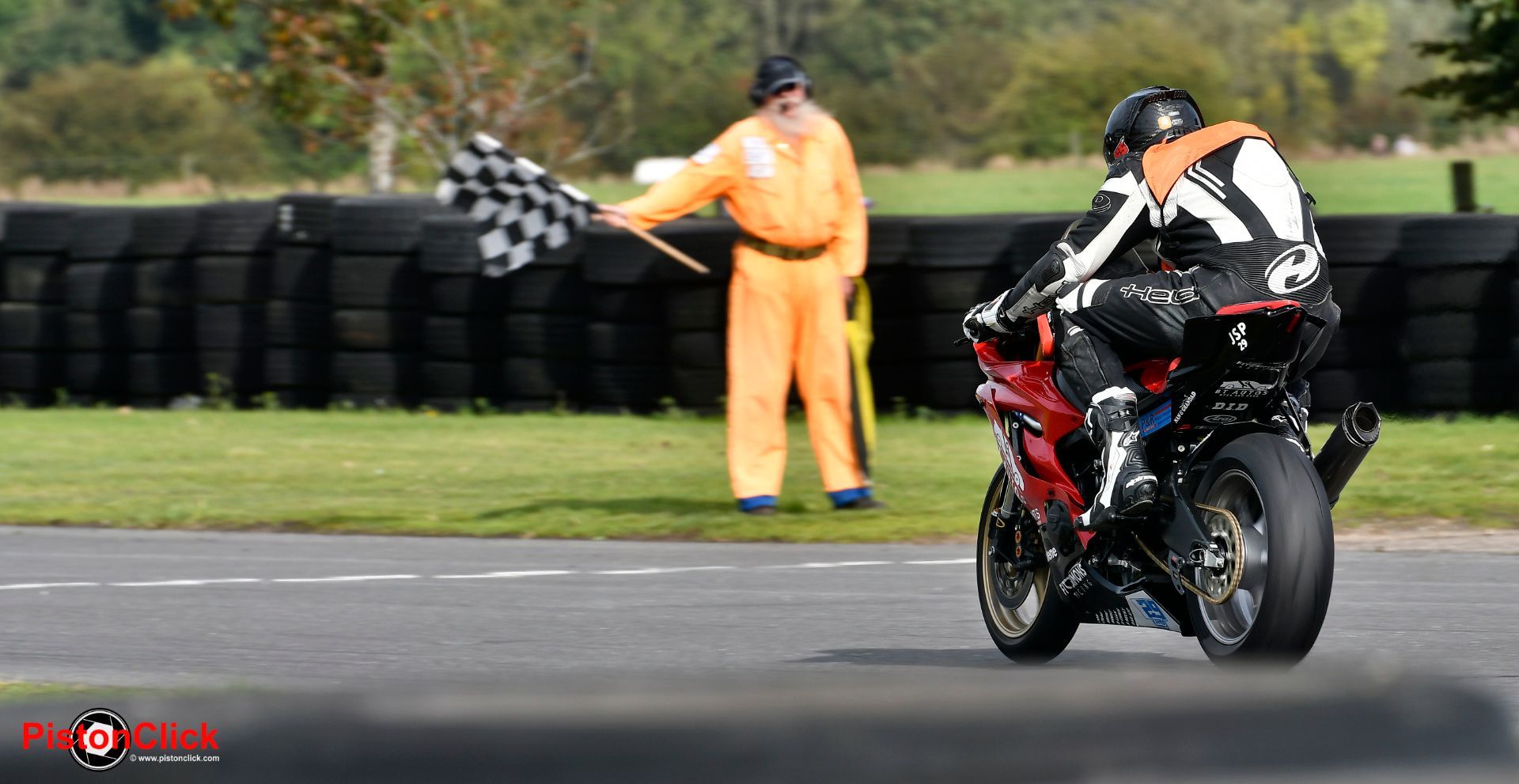 The finish flag at Darley Moor