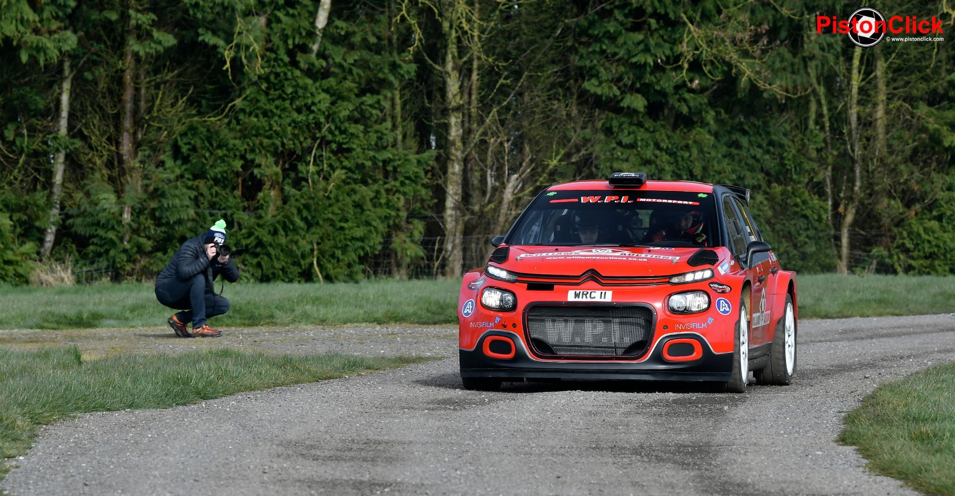 Will Igoe and Will Atkins in the red Citroen C3 Rally 2 at the Alan Healy Memorial Rally Cadwell Park