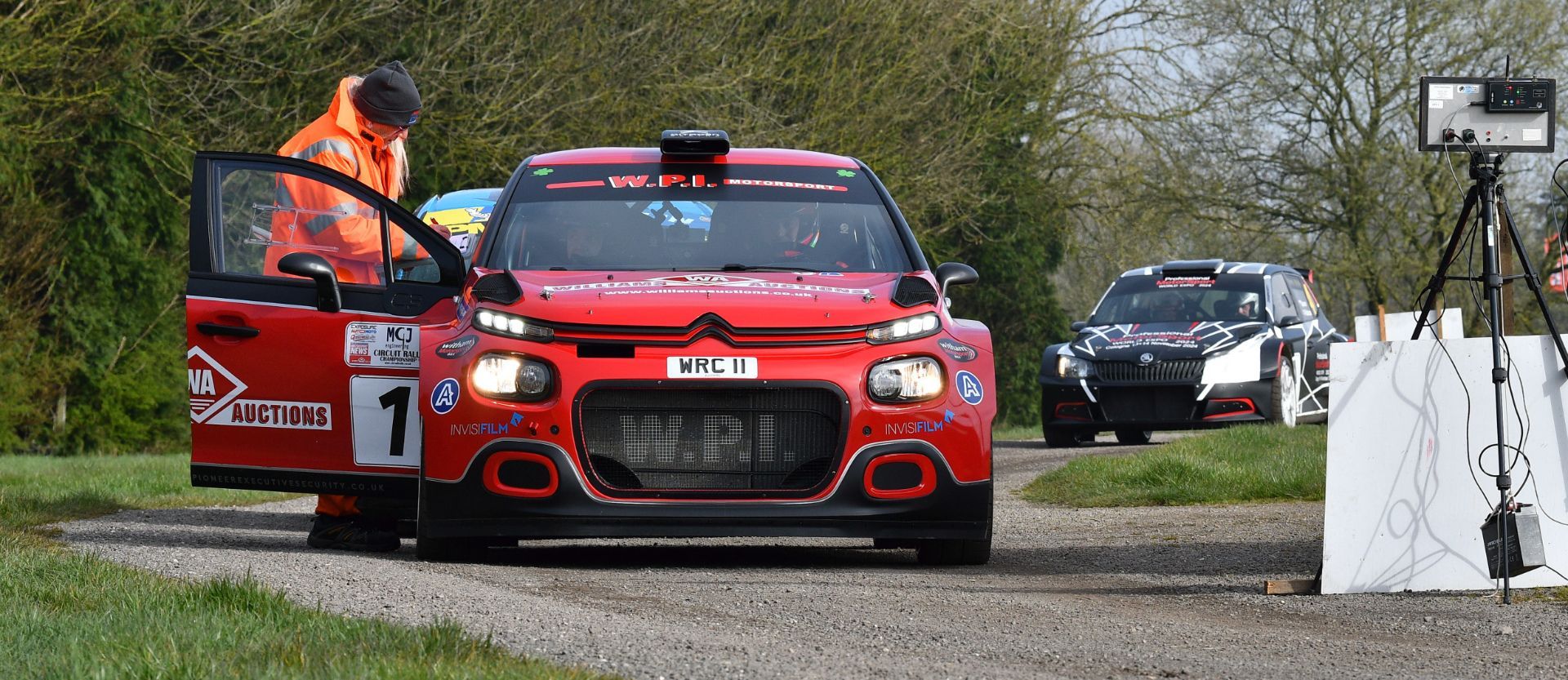 Will Igoe and Will Atkins in the red Citroen C3 Rally 2 at the Alan Healy Memorial Rally Cadwell Park