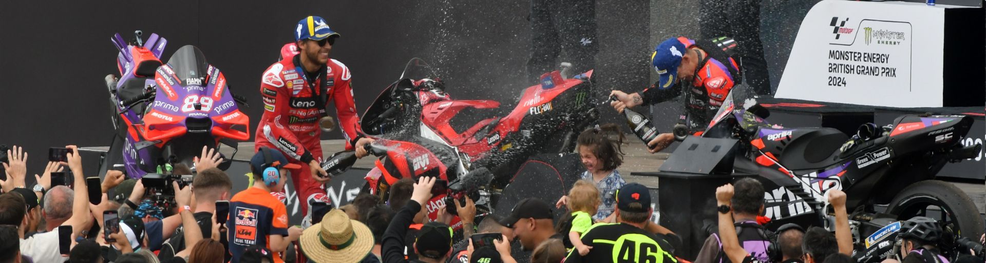 MotoGP Sprint race winners celebrating at Silverstone