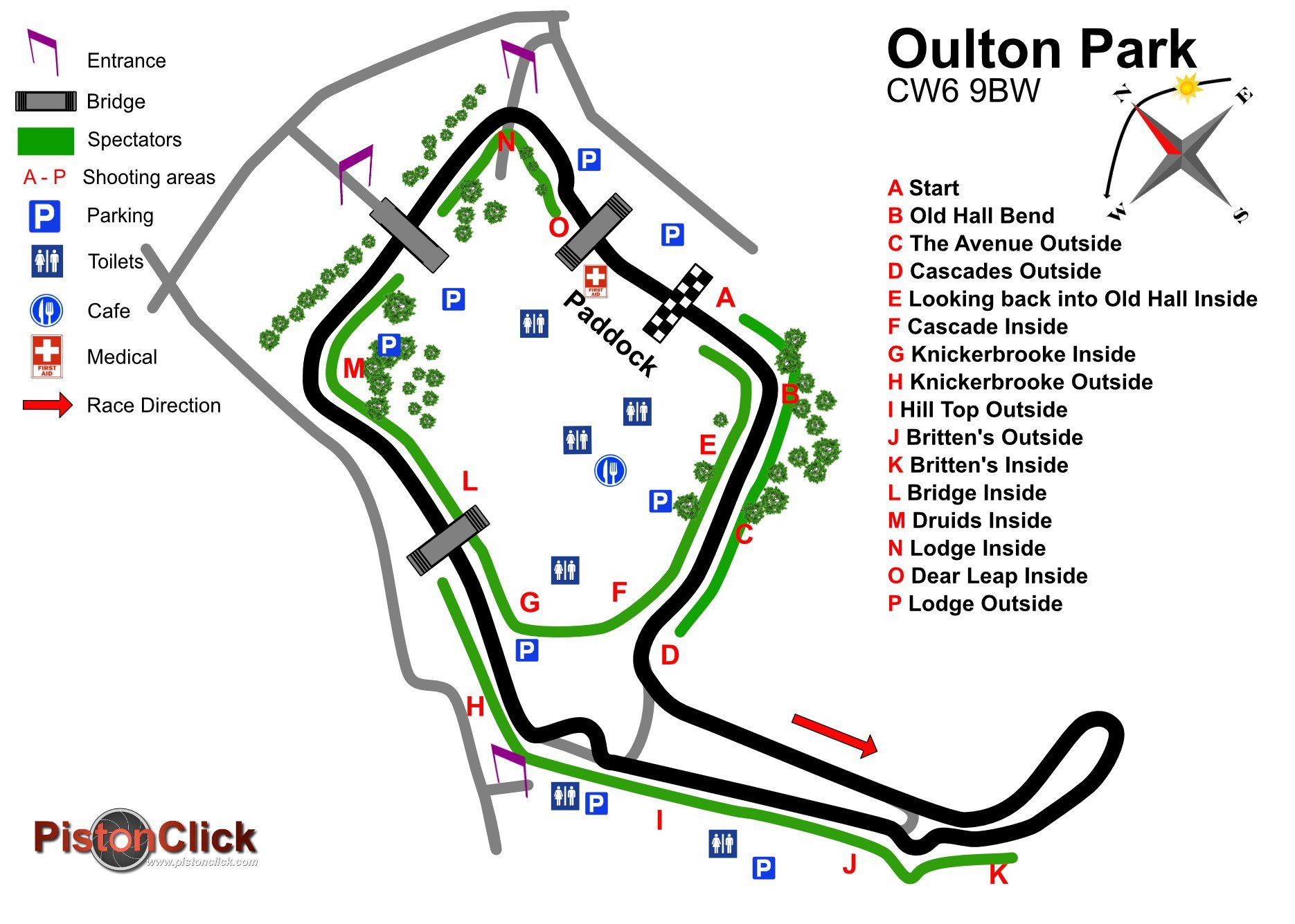Oulton Park Map and photographic locations