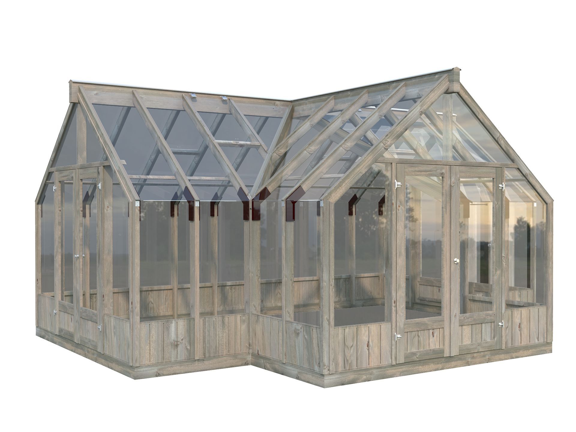 SERRE EMILIA 19.10m² 300x543x288ht cm avec retour de 300x121x288ht cm - Structure en 44x95mm SERRE EMILIA 19.10m² 300x543x288ht cm avec retour de 300x121x288ht cm - Structure en 44x95mm