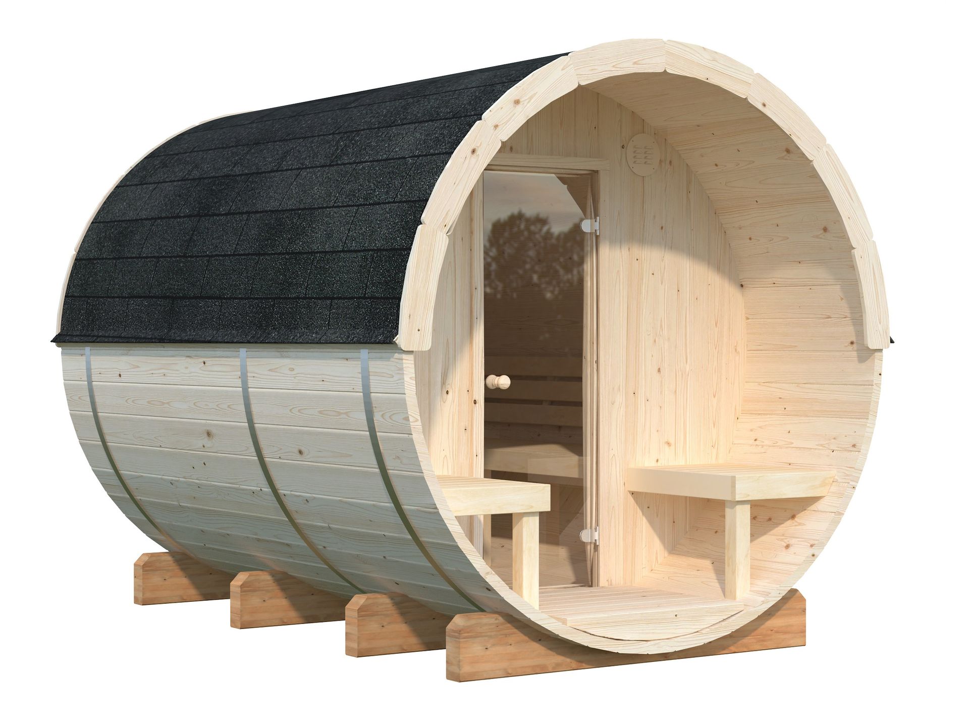 SAUNA ANITA 1.60+0.70m² 226x294xØ225ht cm - Ep= 42mm SAUNA ANITA 1.60+0.70m² 226x294xØ225ht cm - Ep= 42mm