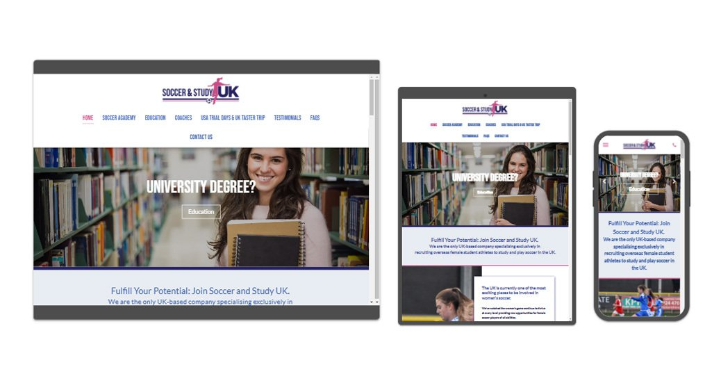 Images of the soccer and study UK website design