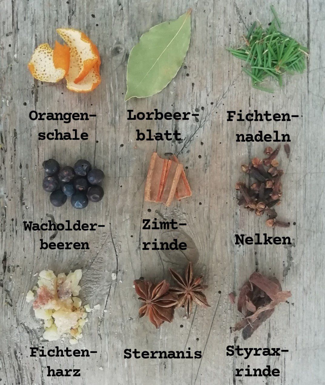 Bild der einzelnen Räucherzutaten