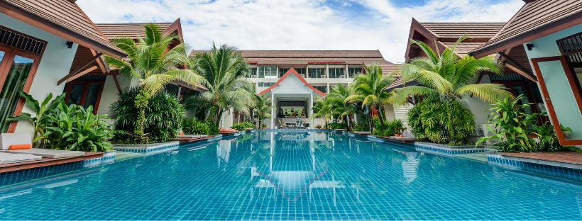 simming pool villa house and tree