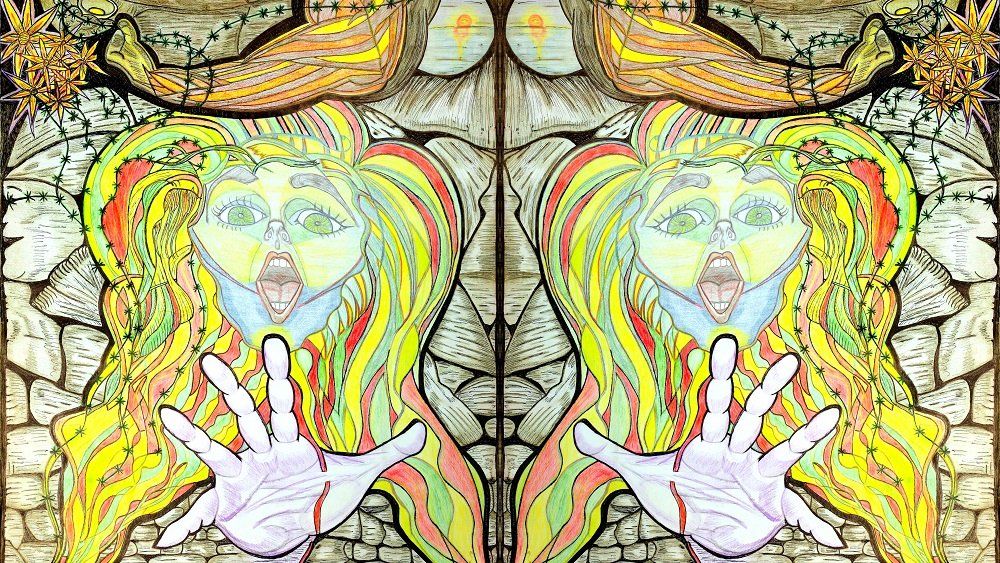 Making this drawing was liberating and healing. drawing, soul, pain, healing, pencil, intuition, inspiration, rasta, colors, colorful, pain, violence, hurting, cry, eyes, face, person, woman, personal, privat, red, green ,yellow,