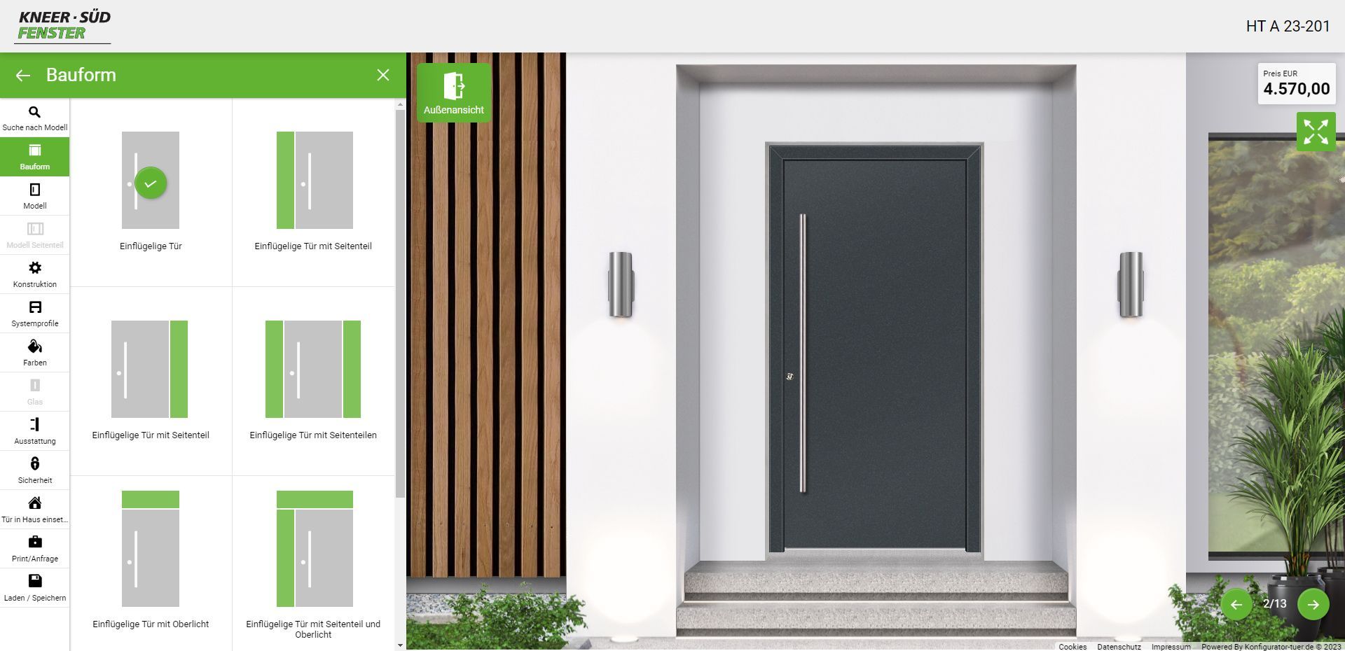 Diese Abbildung zeigt einen Screenshot vom Türen-Konfigurator der Firma Kneer Süd Fenster