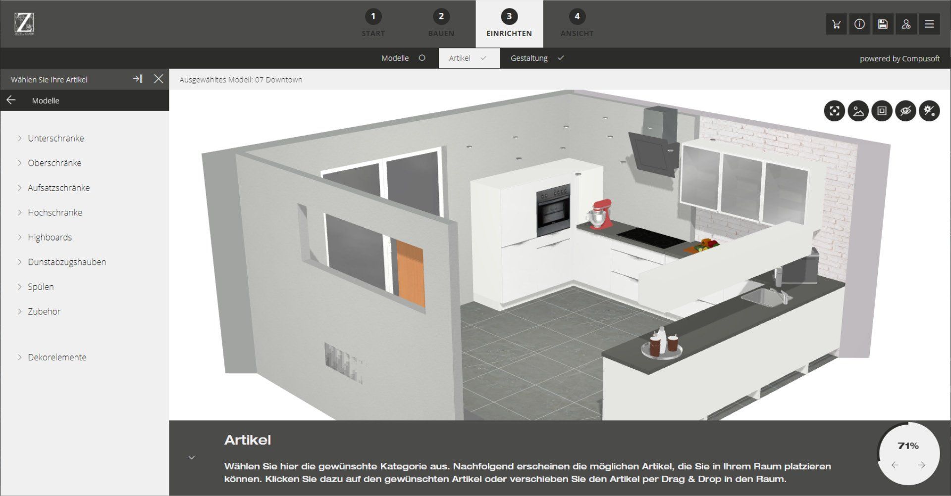 Diese Abbildung zeigt einen Screenshot vom 3D-Küchenplaner
