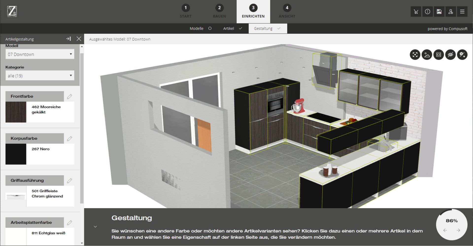 Diese Abbildung zeigt einen Screenshot vom 3D-Küchenplaner
