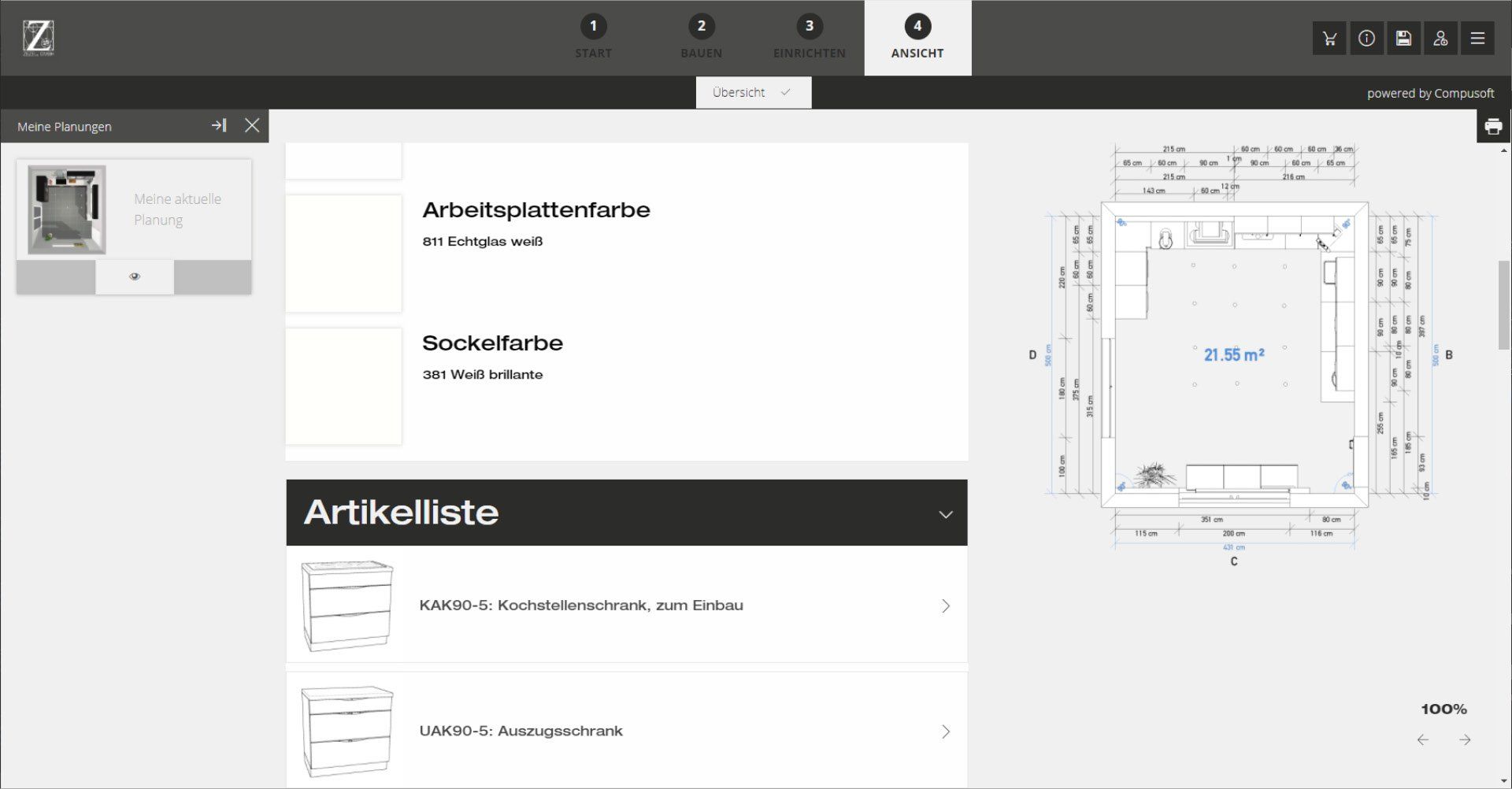 Diese Abbildung zeigt einen Screenshot vom 3D-Küchenplaner