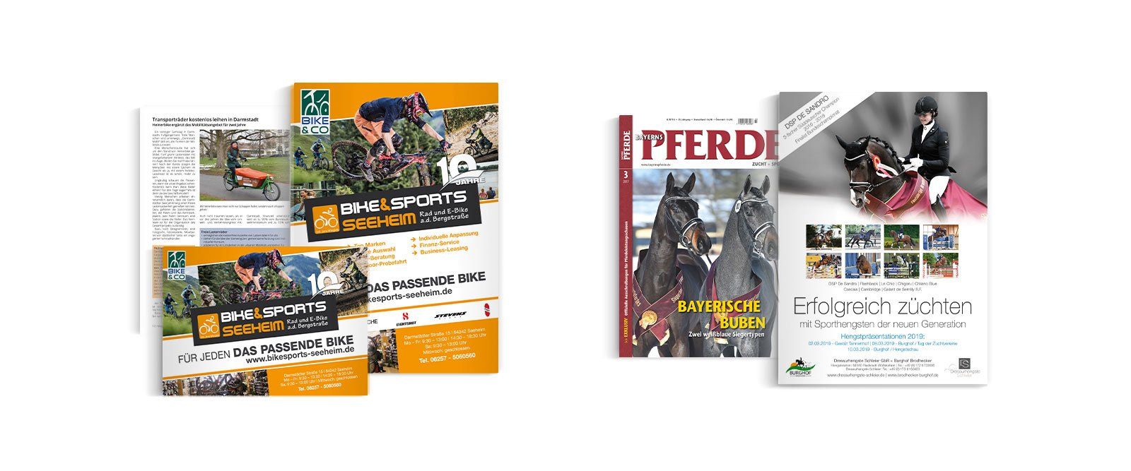 ABC creativ service, Andrea Bürgin, Anzeigen Design, Anzeigen Gestaltung, Bike Sport Seeheim, Dressurhengste Schleier,