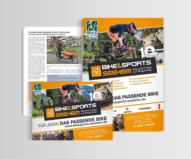 Bike & Sports Seeheim, Anzeige, Design, Gestaltung, ABC creativ service, Andrea Bürgin,
