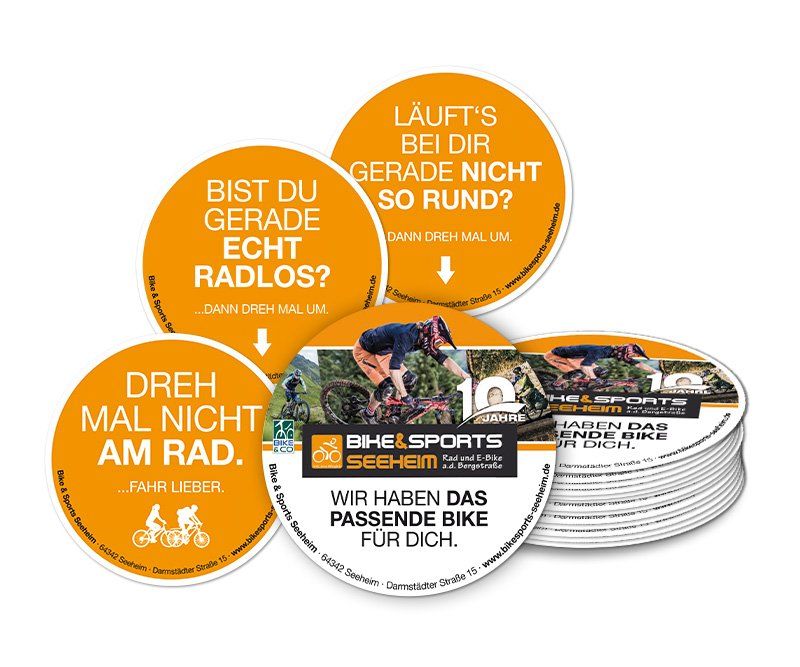 Bike & Sports Seeheim, Bierdeckel, Werbemittel, Design, Gestaltung, ABC creativ service, Andrea Bürgin,