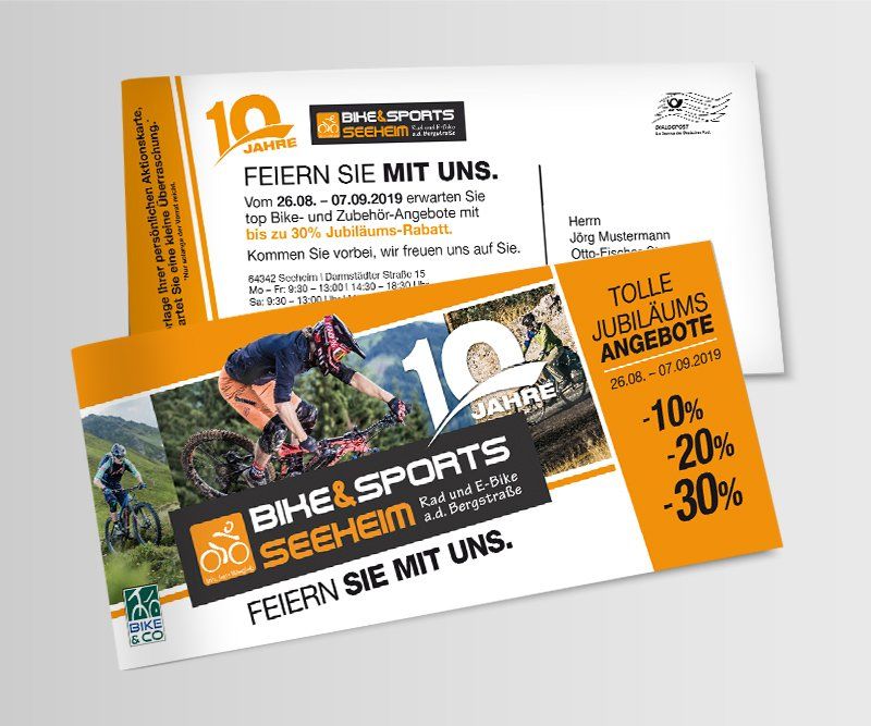 Bike & Sports Seeheim, Zeitungsbeilage, Postkarte, Flyer, Katalog, Design, Gestaltung, ABC creativ service, Andrea Bürgin,