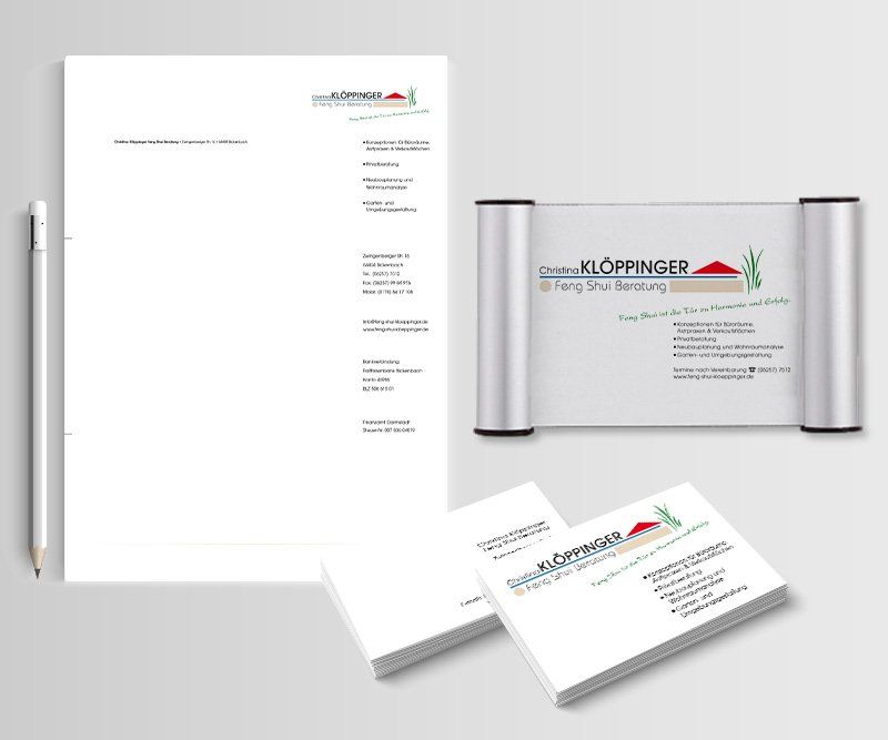 Feng Shui Beratung, Christina Klöppinger, Briefpapier Gestaltung, firmenschild gestaltung, Visitenkarten Gestaltung, Logo-Design, Gestaltung, ABC creativ service, Andrea Bürgin